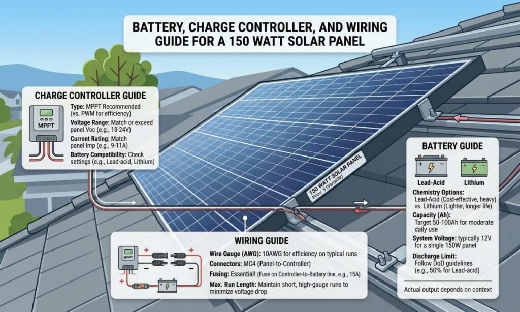 Battery, Charge Controller, and Wiring Guide for a 150 Watt Solar Panel
