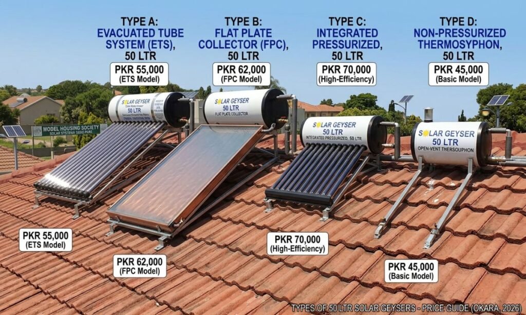 Types of 50 Ltr Solar Geysers and Their Prices